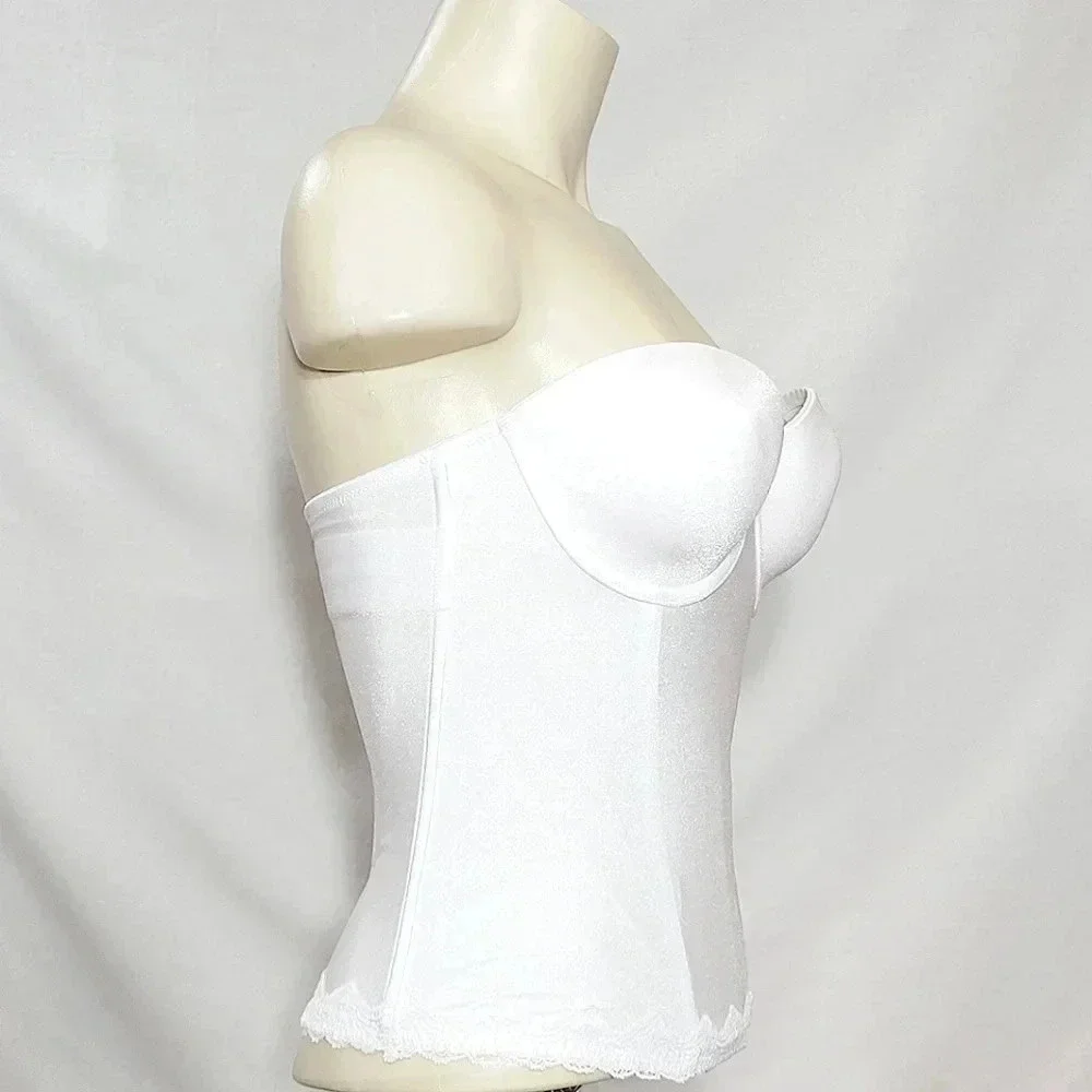 32D Jezebel 30242 Lace Attraction‎ Bustier Long Line UW Bridal Bra White NWT